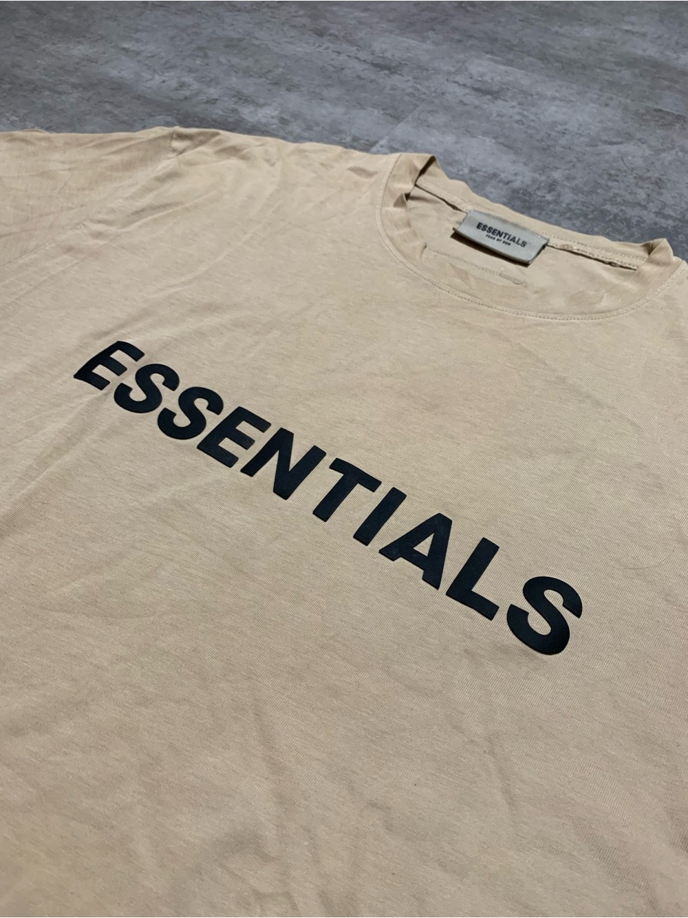 ESSENTIALS Beige Short Sleeve Logo Tee